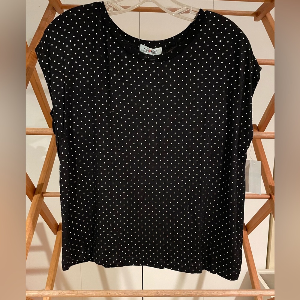 Mia Chica Black Top with Metallic Silver Dots